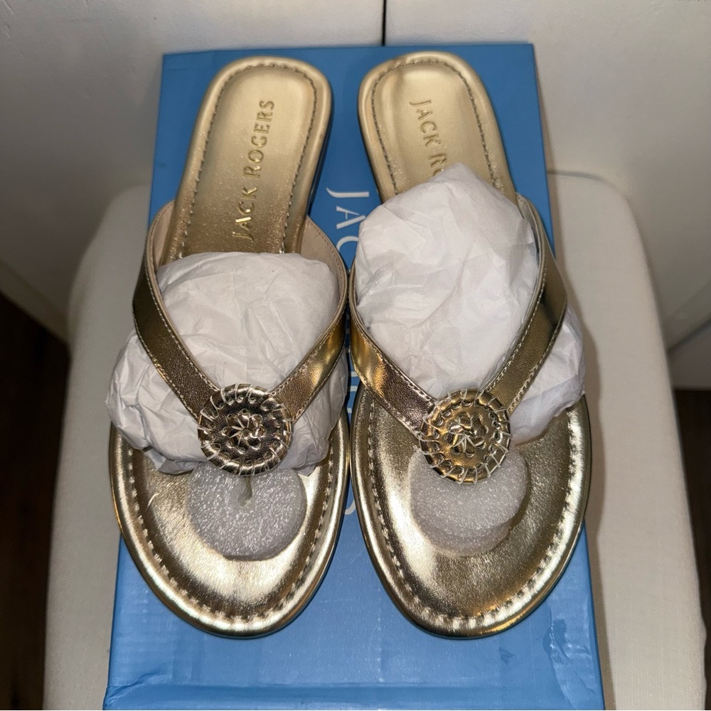 Jack Rogers Rowan Flip Flop Platinum Sandals size 8M NIB Stunning Timeless